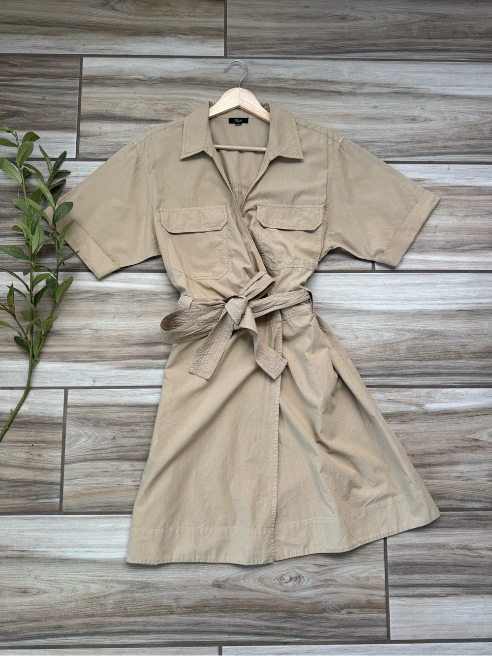 Rails Khaki Utility Shirt Dress L Tencel Cotton Belted Safari Quiet Luxury